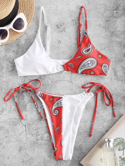 Dam O-ring Topp Paisley Färgblock Polyester-1