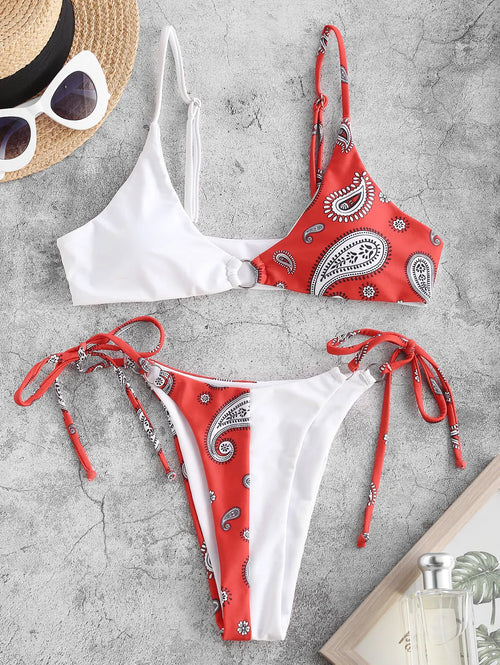 Dam O-ring Topp Paisley Färgblock Polyester-1