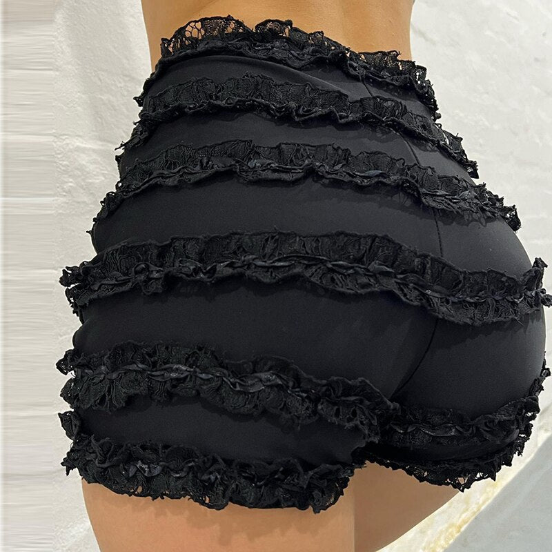 Dam Shorts Hög Midja med Ruffles i Polyester-4