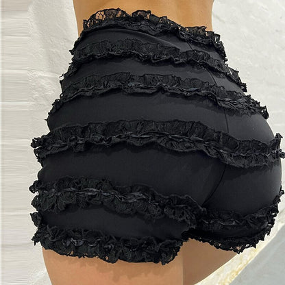 Dam Shorts Hög Midja med Ruffles i Polyester-4