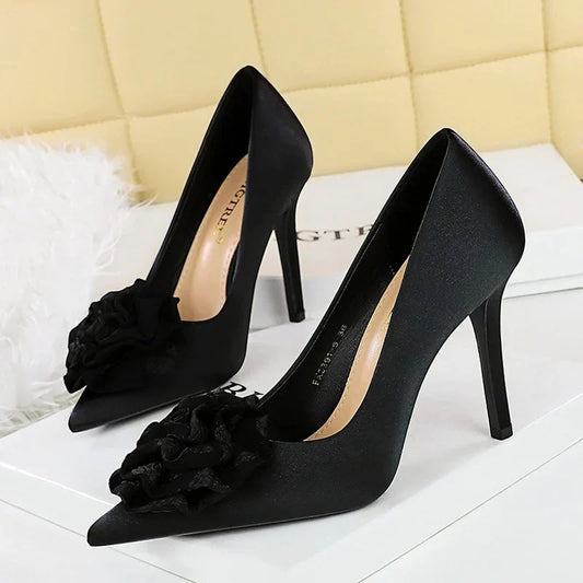 Dam Skor Stilettos Elegant Siden Spetsig Tå-1