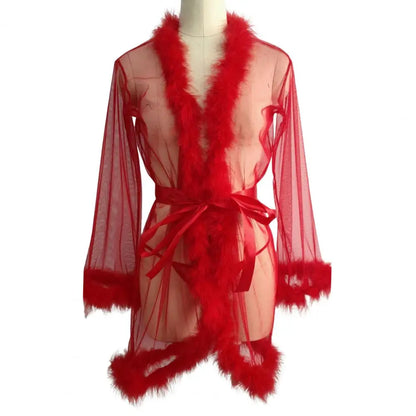 Dam Morgonrock Långärmad Polyester-Spandex med Ruffles-2