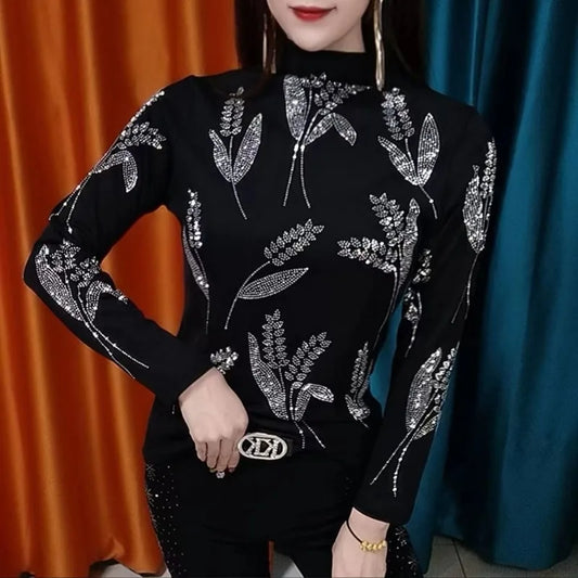 Dam Långärmad T-shirt Blommig Polyester-1