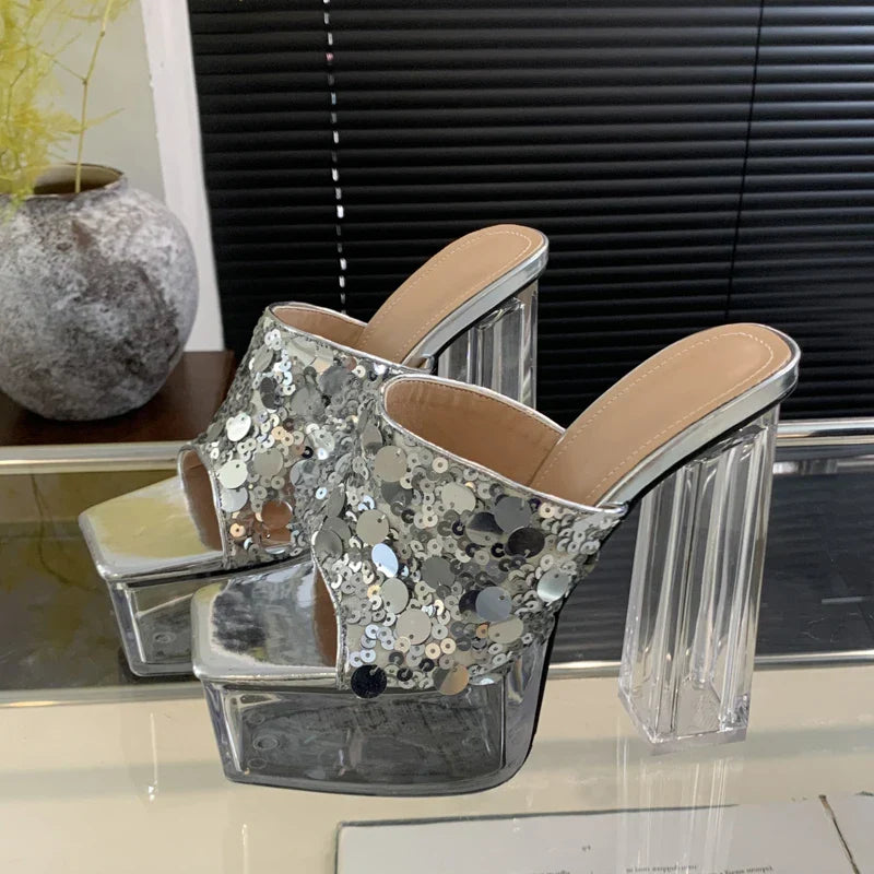 Dam Sandaler Klackar Hög PU med Gummisula för Elegans och Komfort 2