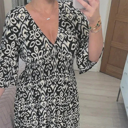 Variant image for Kvinna V-ringad Klänning Boho 3/4 Ärmar 100% Bomull-17