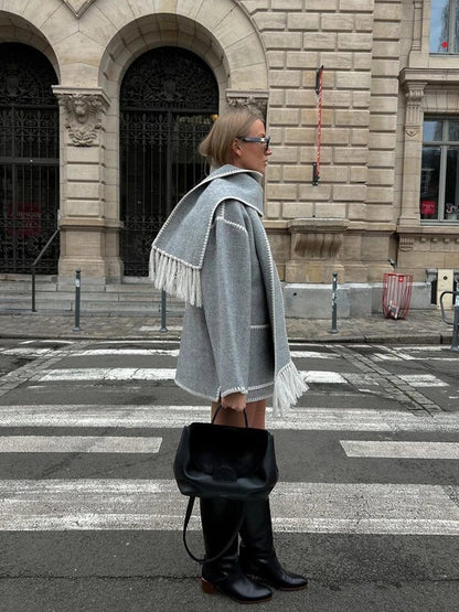 Vinterjacka Dam Lång med Halsduk Polyester Elegant Komfort-6