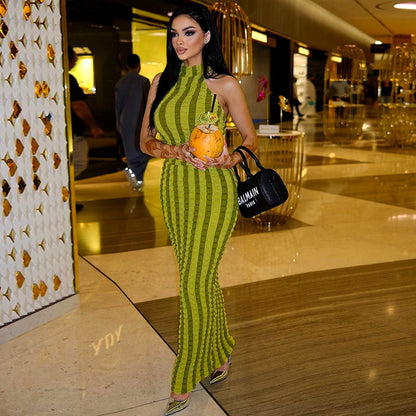 Dam Maxiklänning Randig Hög Krage Polyester-6