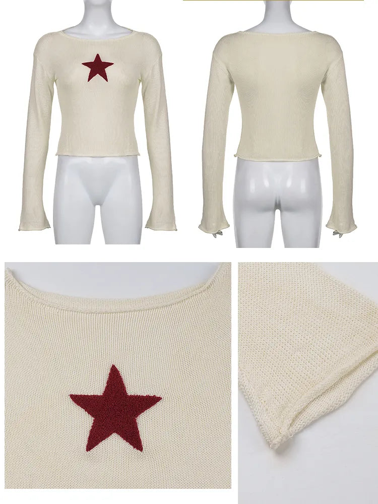 Kvinnors Tröja Rund Halsringning Retro Polyester Stjärnmönster 4