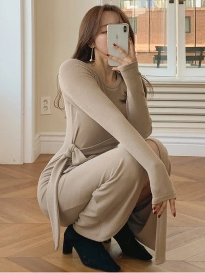 Dam Maxiklänning Bandage O-Neck Bomull och Acetat-5