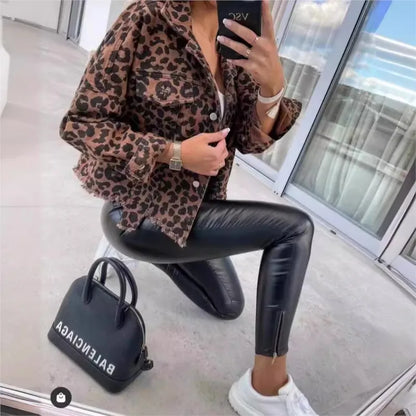 Damjacka Leopardmönster Mjuk Tyg Trendig Design-3