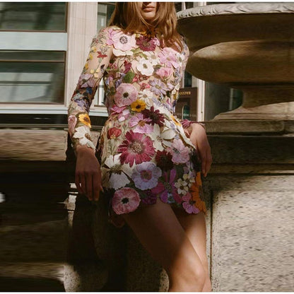 Kvinnors Miniklänning 3D-Blommor Polyester Elegant Festklänning 4