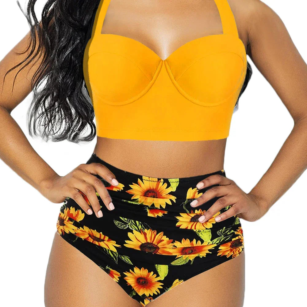 Dam Blommönstrade Shorts Hög Midja Polyester-2
