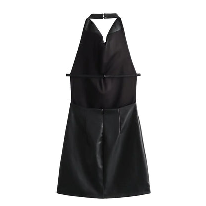 Dam Klänning Ryggfri Syntetiskt Läder Smal Passform-2