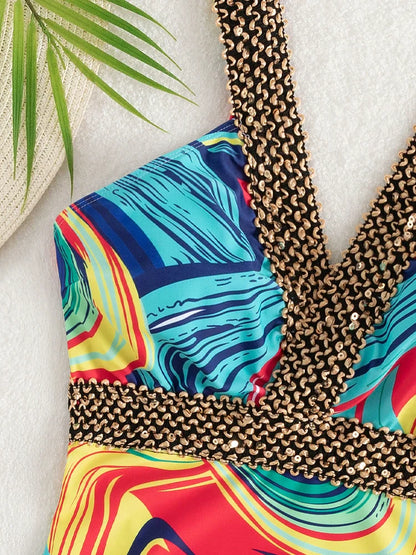 Baddräkt Dam Monokini Rygglös Retro Design Nylon Elastan-3
