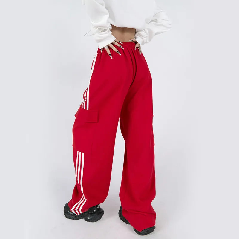 Dam Byxor Med Resår I Midjan Randiga Polyester Snygga Långa-2