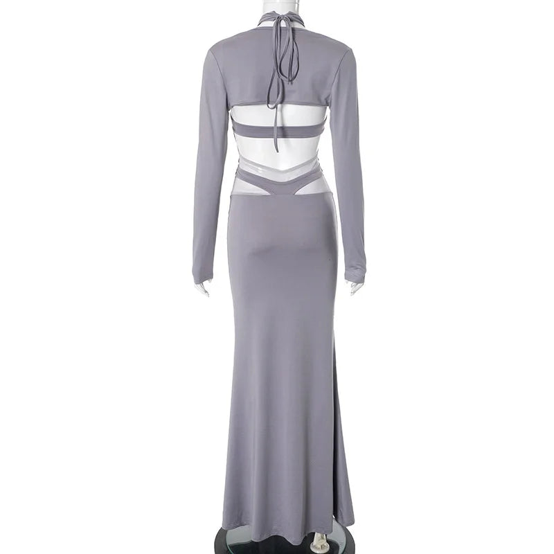 Maxiklänning Dam med Attraktiv Bakre Design i Polyester och Spandex-5