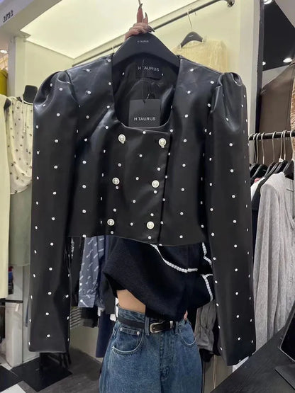 Vit Blus Dam Långärmad Polyester med DUP-mönster-1