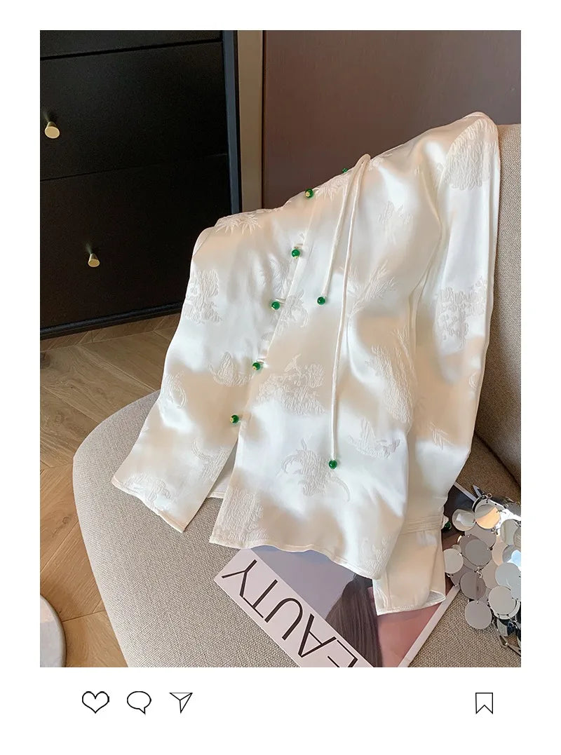 Dam Blus Satin Full Ärmlängd Elegant Komfortabel-2