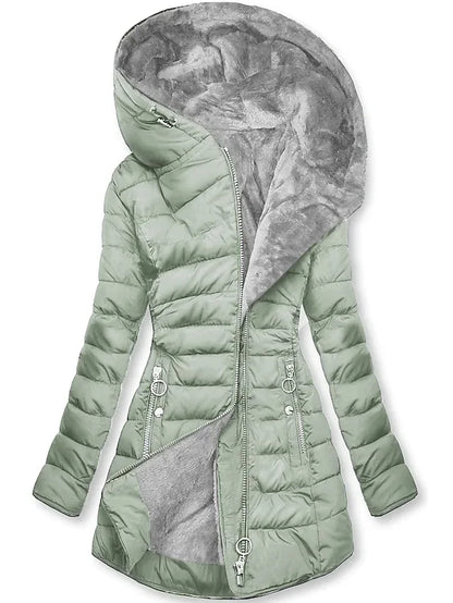 Lång Vinterrock Dam med Päls och Huva i Högkvalitativ Polyester 1
