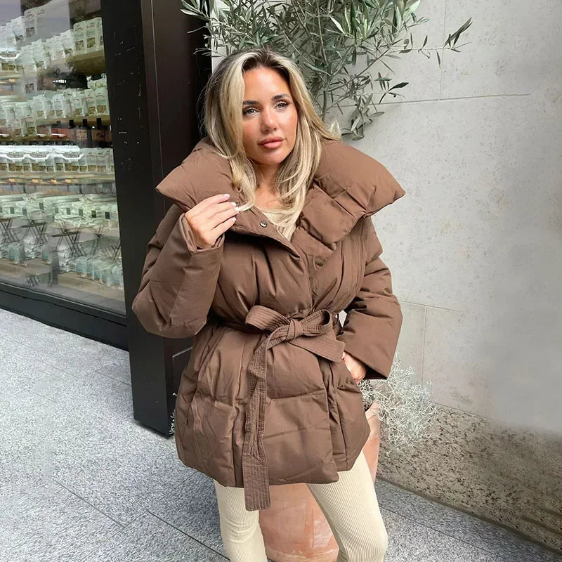 Dam Lång Vinterjacka Trendig Isolerad Polyester-3