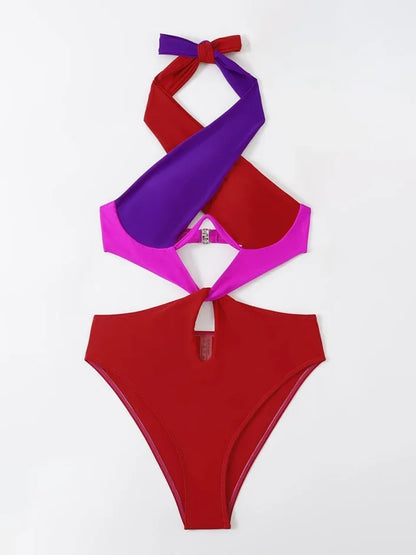 Dam Monokini Med Lappmönster Polyester-1