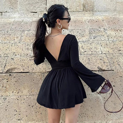 Dam Miniklänning V-ringad Veckad Polyester-4