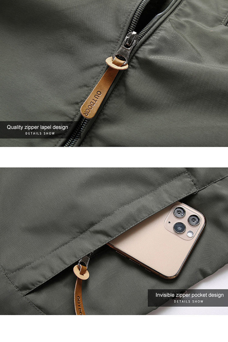 Höstjacka Herr Softshell Vattenbeständig Militärstil med Huva och Fickor – Perfekt för Utomhusaktiviteter 3