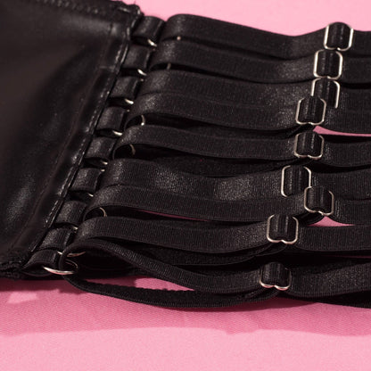 Snygga Damunderkläder Set Justerbar Syntetiskt Läder Ultratunn Kopptjocklek-3