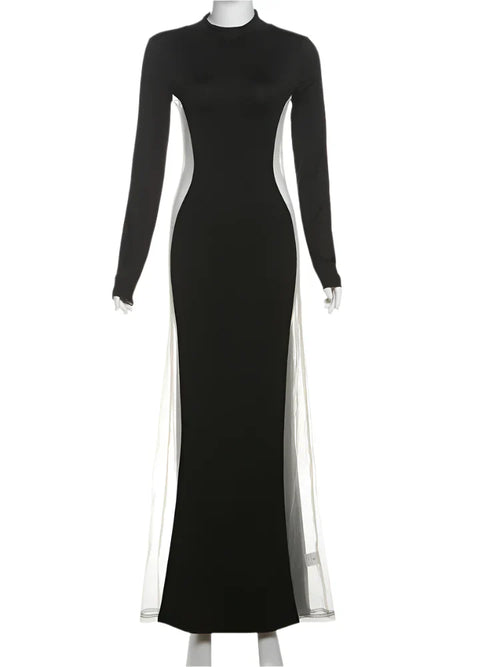 Dam Maxiklänning O-hals Transparent Detaljer Polyester-1