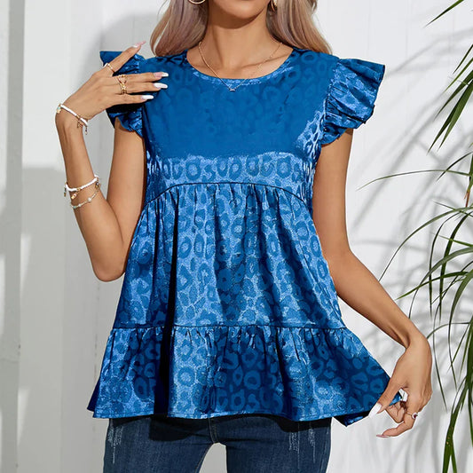 Dam Blus med Djurtryck Ruffles Polyester-1