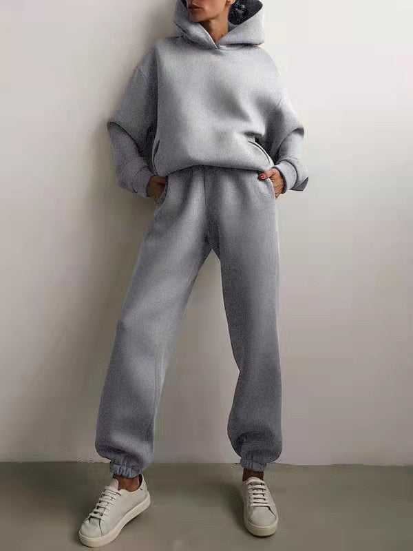 Variant image for Kvinnors Hoodie och Svettbyxor Set Mjuk Polyester Avslappnad Passform-7