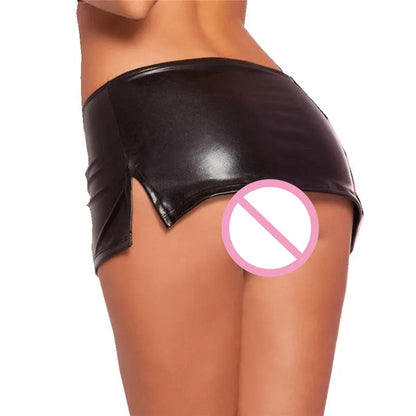 Dam Läderkjol Knälängd Syntetiskt Läder Förförisk Stretch-3