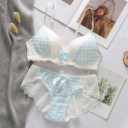 Dam BH Sats Trådlös Rutigt Design Bomull Polyester Spandex-6