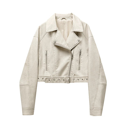 Dam Vintage Läderjacka Figursydd med Snygga Detaljer 3