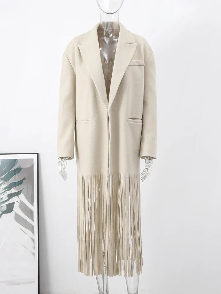 Kvinnors Lång Kappa Reverskrage Ull Polyester-4