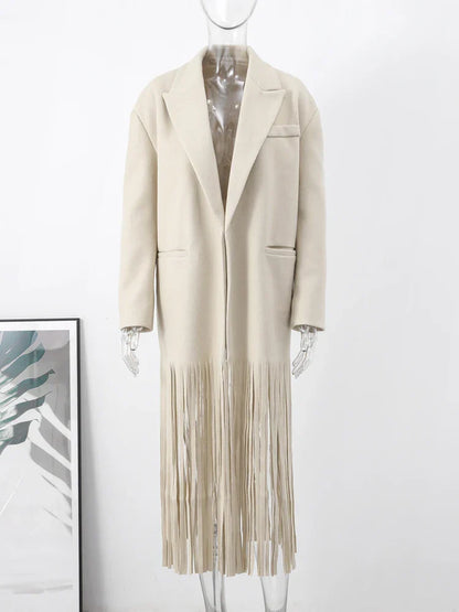 Kvinnors Lång Kappa Reverskrage Ull Polyester-4