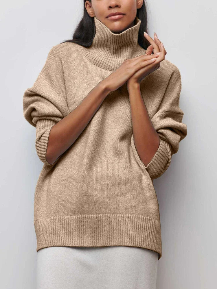 Stickad Dam Tröja Oversized Turtleneck Tjockt Material-6