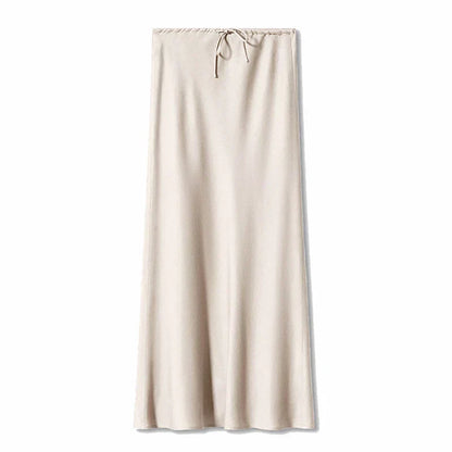 Maxikjol Lång A-linje i Satin med Hög Midja – Elegant och Bekväm Damkjol för Alla Tillfällen 8