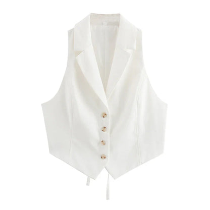 Dam Väst Kort Monokrom Polyester med Vänd Krage-1