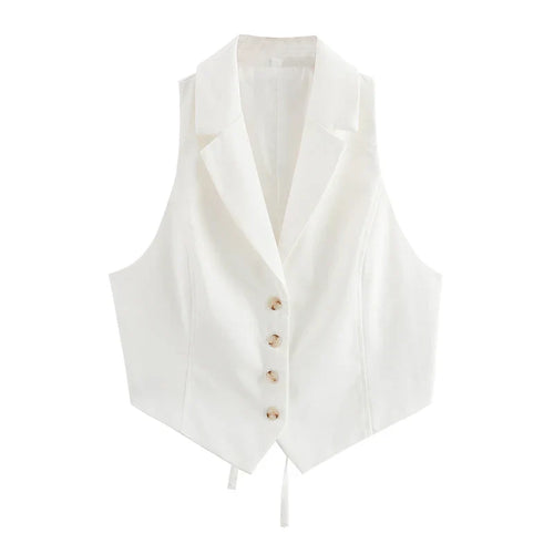 Dam Väst Kort Monokrom Polyester med Vänd Krage-1