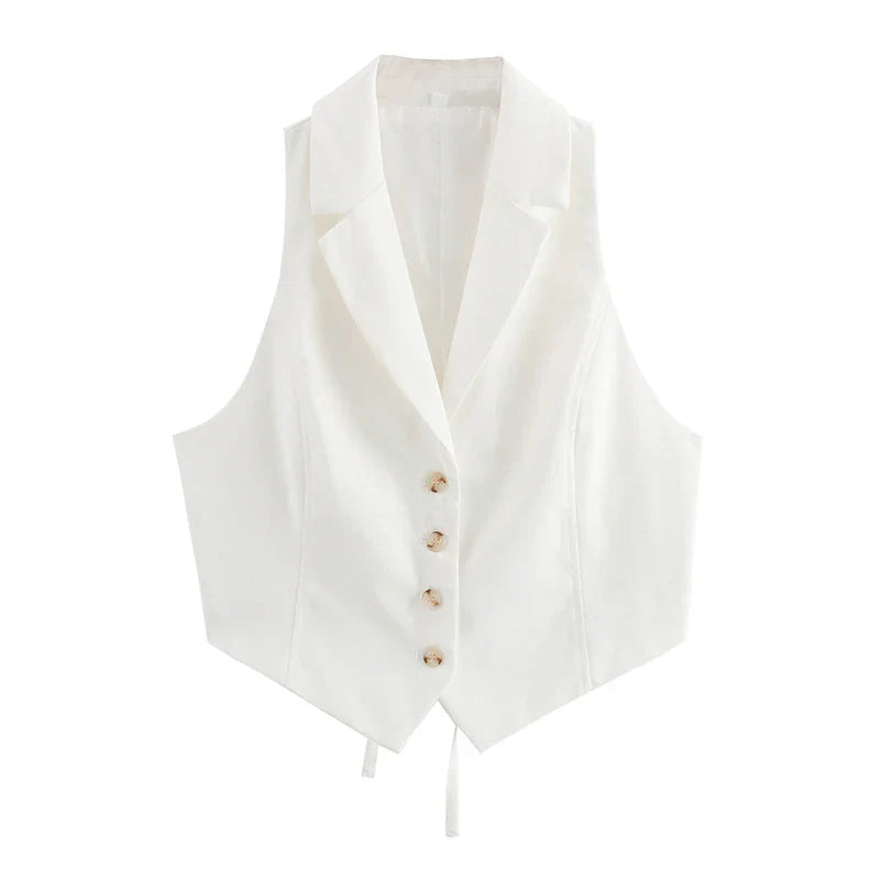 Variant image for Dam Väst Kort Monokrom Polyester med Vänd Krage-1