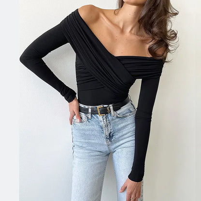 Dam Bodysuit Off Shoulder Veckad Polyester Elastan-3