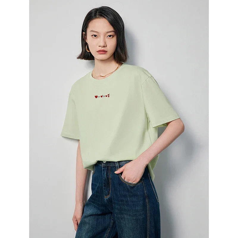 Dam T-shirt Broderi Av Mjuk Bomull-1