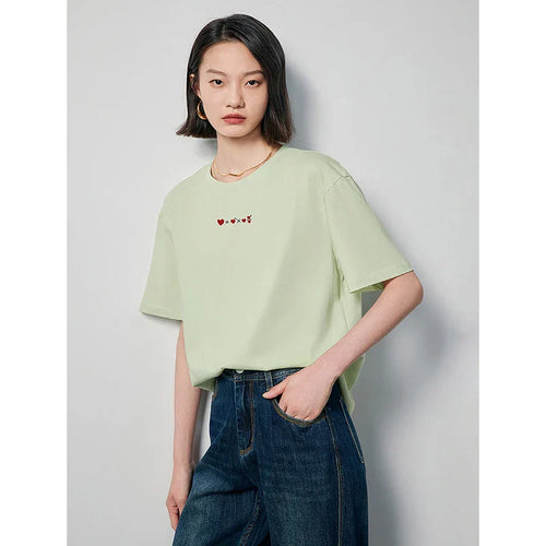 Dam T-shirt Broderi Av Mjuk Bomull-1