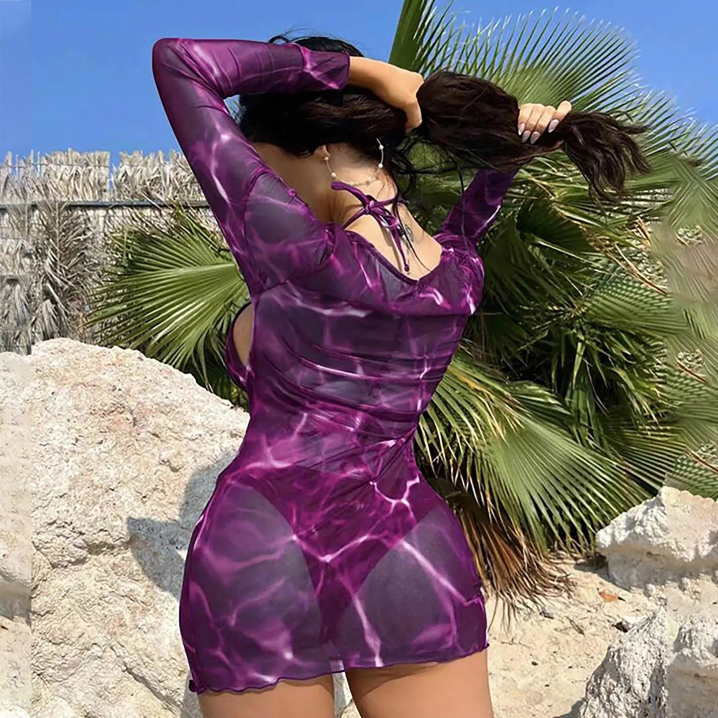 Kvinnors Miniklänning Undervattensmotiv Polyester-2