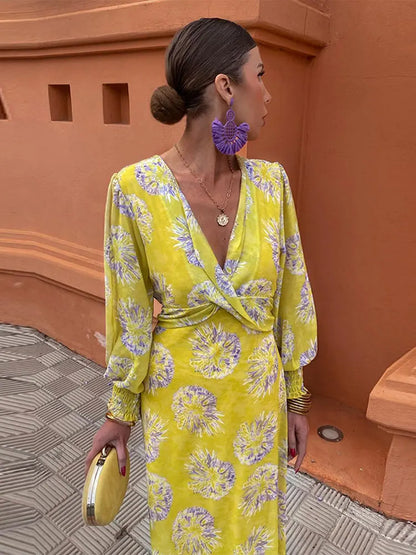 Dam Blommig Topp V-halslinje Polyester Figurnära 9