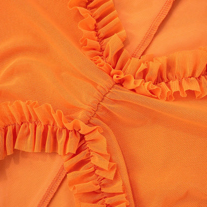 Dam Klänning Mini V-ringning Bomullsblandning Urtagningar-5