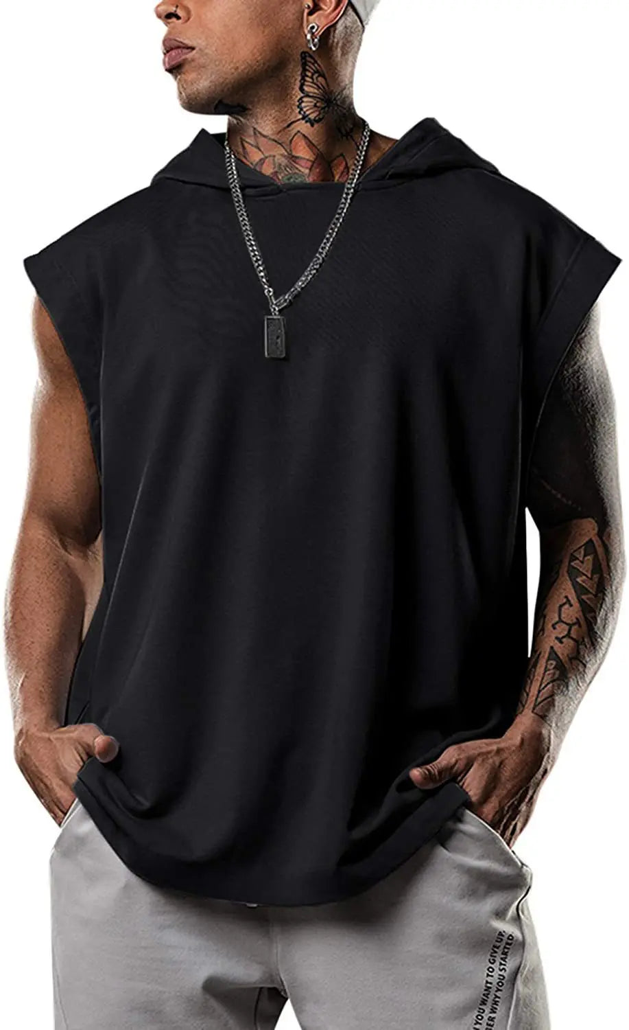 Dam Ärmlös Hoodie Modern Design Bomull-6