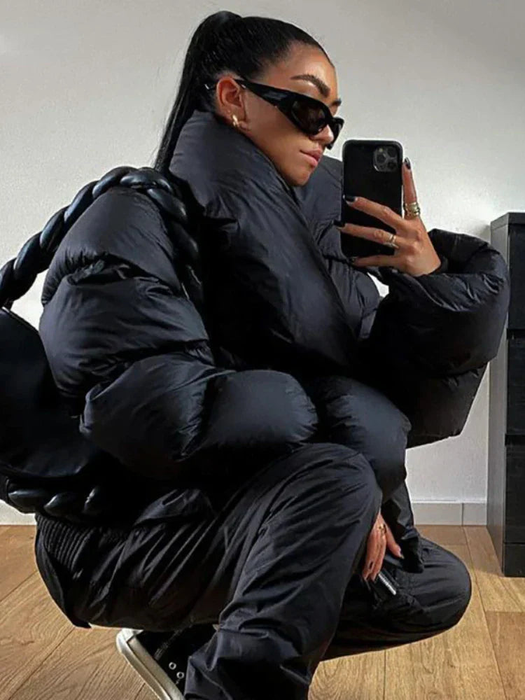Dam Vinterjacka Överdimensionerad Turtleneck Mjuk Fleece-2