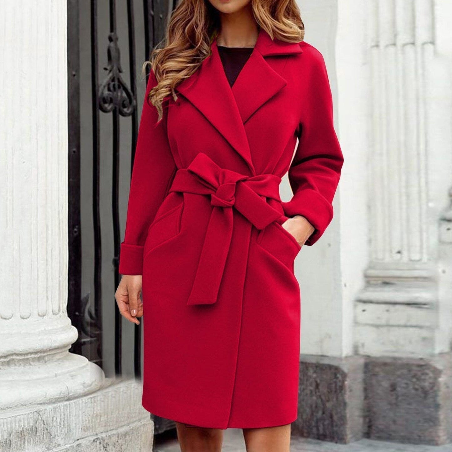 Kvinnors Trench Coat Med Bälte Polyesterfiber 6